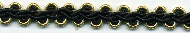 1/4" Metallic/Rayon Gimp Knit Braid-Gold/Black Combo<br>see Special Pricing Tab