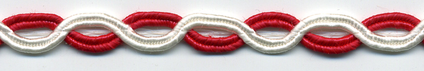 <font color="red">IN STOCK<br>MADE IN USA</font><br>3/8" 2 Ply Intertwine Soutache-Red/White