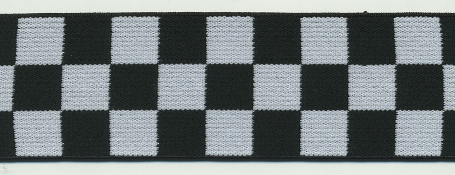 <font color="red">IN STOCK</font><br>1+5/8" Poly Knit Elastic Checkerboard-Black/White