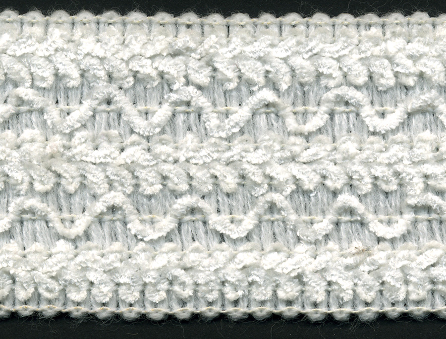 <font color="red">IN STOCK<br>MADE IN USA</font><br>2+3/8" Knitted Rayon Chenille Elastic-White