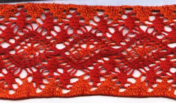 <font color="red">IN STOCK</font><br>1+7/8" Cotton Cluny Diamond Galloon-Fire Orange/Red