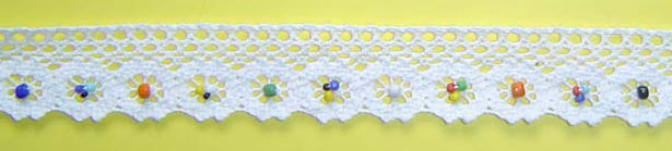 <font color="red">IN STOCK</font><br>1" Cotton Cluny Edge With Beads-White/Multi Colors