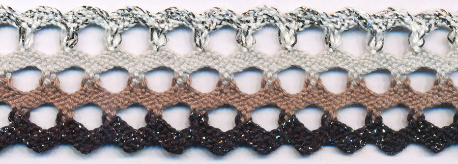 <font color="red">IN STOCK</font><br>1+3/8" Cotton/Mylar Cluny Crochet-Earth Tones