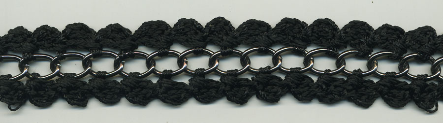 <font color="red">IN STOCK</font><br>1" Cotton Crochet with Chain Links-Black/Gunmetal