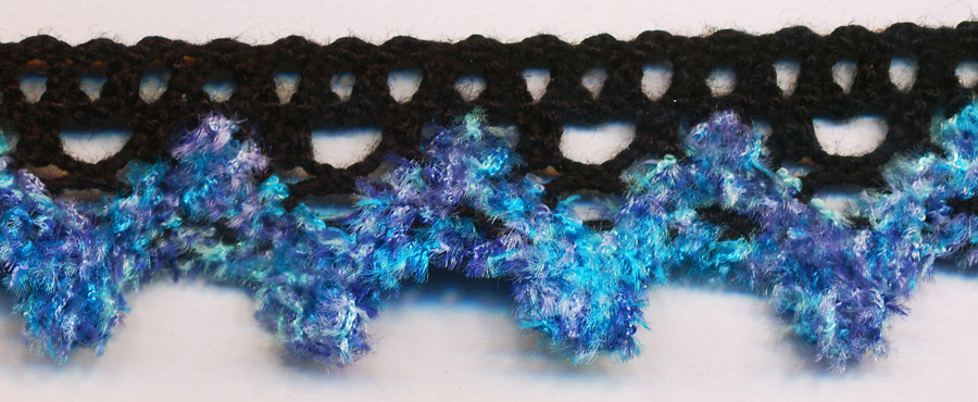 <font color="red">IN STOCK</font><br>1" Rayon Chenille Edge Crochet-Black/Blue Combo