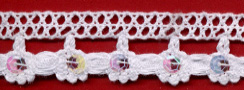 <font color="red">IN STOCK</font><br>1" Cotton Cluny Daisy Sequin Edge-White/Iris Sequins