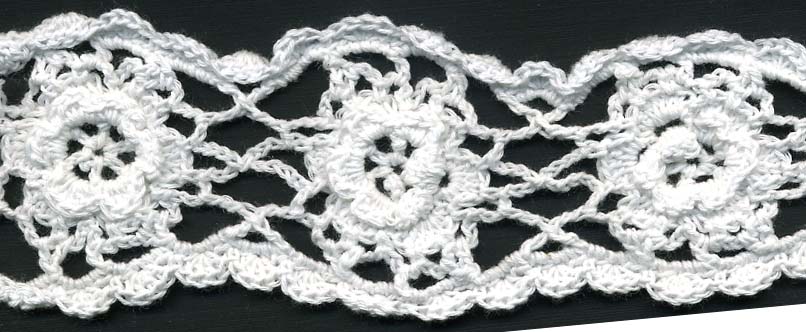 <font color="red">IN STOCK</font><br>1+1/2" Cotton Crochet Floral Lace-White