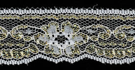 1+3/8" Poly Flat Raschel Lace-White/Gold