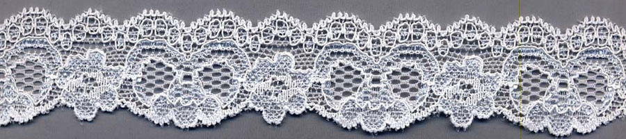 <font color="red">IN STOCK</font><br>1+1/4" Nylon Stretch Lace-Bright White