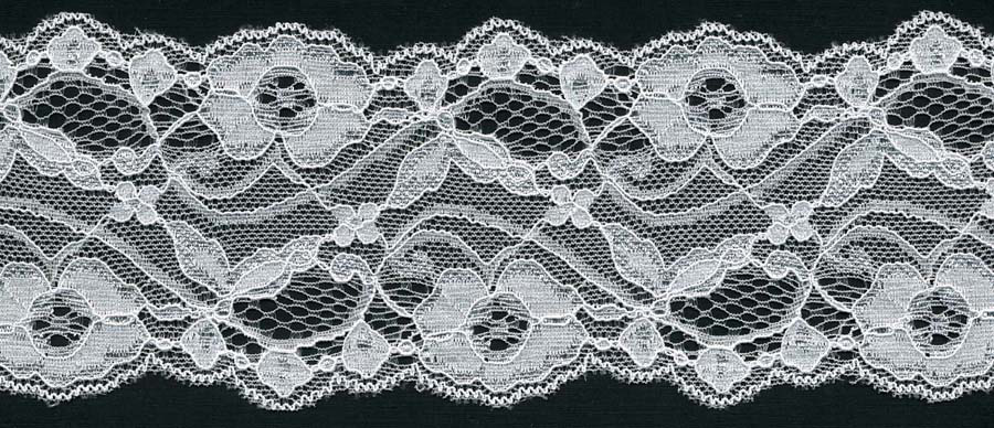 <font color="red">IN STOCK</font><br>3+1/8" Nylon Stretch Lace Galloon-White