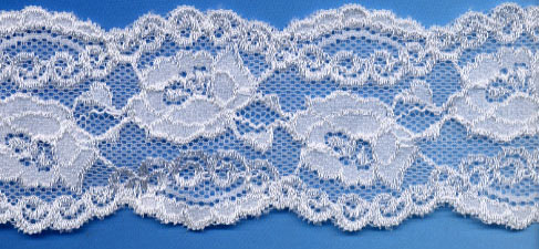 <font color="red">IN STOCK</font><br>2+1/2" Nylon Stretch Floral Lace Galloon-Raw White