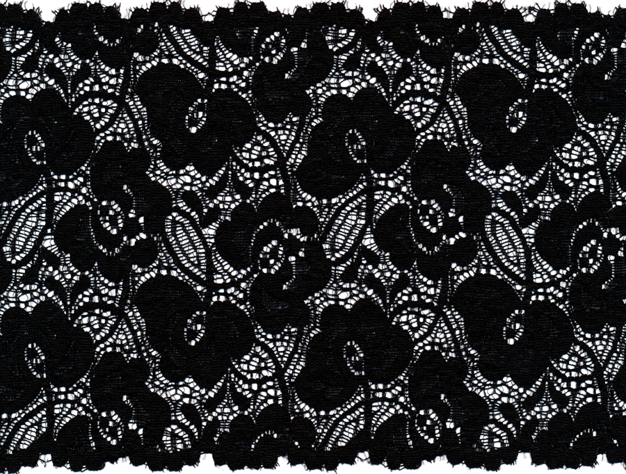 <font color="red">IN STOCK</font><br>5+1/2" Nylon Stretch Lace Floral Galloon-Black