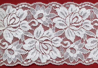 <font color="red">IN STOCK</font><br>3+9/16" Nylon Stretch Floral Lace Galloon-Raw White