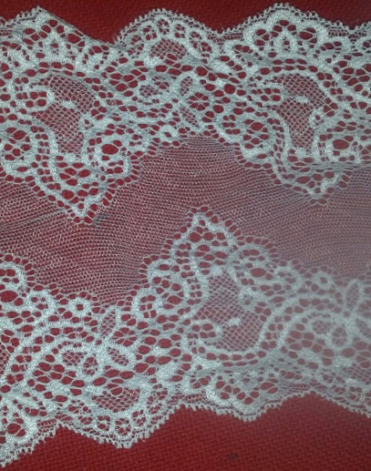 <font color="red">IN STOCK</font><br>6+1/2" Nylon Floral Stretch Galloon Lace-Raw White