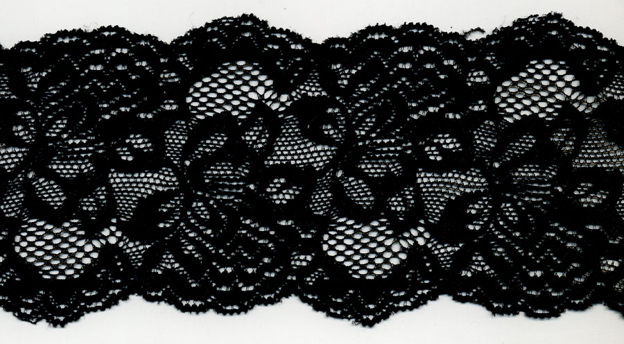 <font color="red">IN STOCK</font><br>3+1/4" Nylon Stretch Lace Floral Galloon-Black