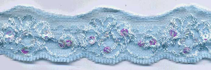 <font color="red">IN STOCK</font><br>1+1/8" Stretch Lace Scallop-Blue Lace With Sequins And Beads