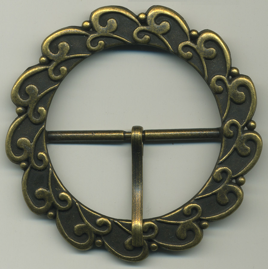 <font color="red">IN STOCK</font><br>3" Diameter w/2" Belt Slot Etched Metal Buckle-Old Gold