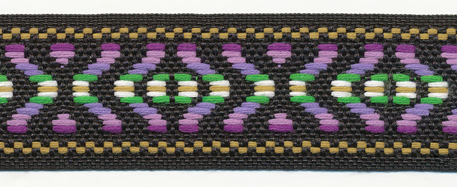 <font color="red">IN STOCK</font><br>1" Poly Tribal Quilt Jacquard-Black/Purple/Green/Gold