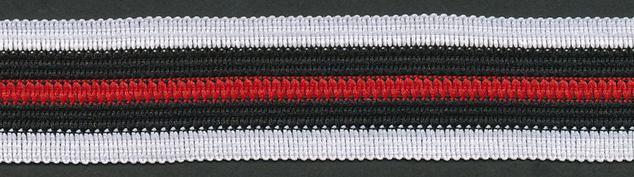 <font color="red">IN STOCK</font><br>1" Poly Knit Five Stripe-Red/White/Black Combo