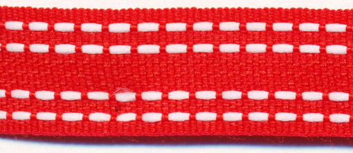 <font color="red">IN STOCK</font><br>5/8" Poly Double Saddle Stitch-Red With White Stitches