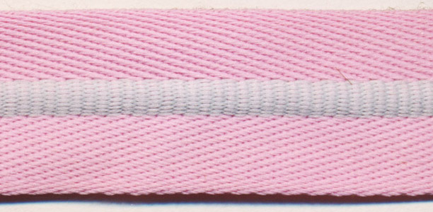 <font color="red">IN STOCK</font><br>7/8" Center Stripe Twill Tape-Pink / Light Grey