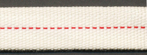 <font color="red">IN STOCK</font><br>1/2" Poly Center Stitch Tape-Natural W/Red Dashes