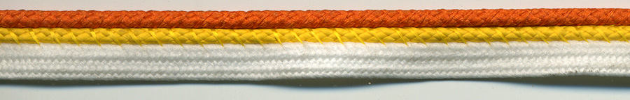 <font color="red">IN STOCK</font><br>3/8" Rayon Double Diamond Cordedge Piping-Orange/Gold Combo/White Apron