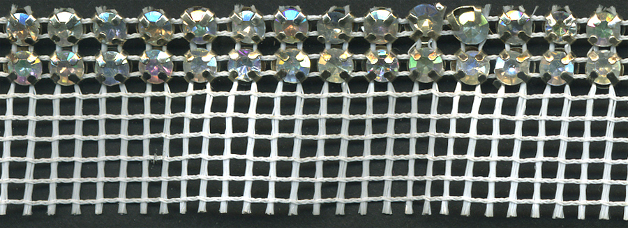 <font color="red">IN STOCK</font><br>2 Row 19SS Acrylic Rhinestone Band-Aurora Stone/Silver Cup<br>(9/16" sewing edge)