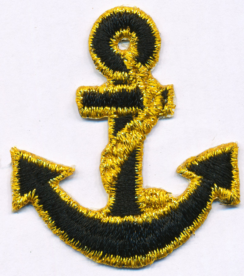 <font color="red">IN STOCK</font><br>2" Metallic Anchor Applique-Black/Gold<br>(Heat Seal)