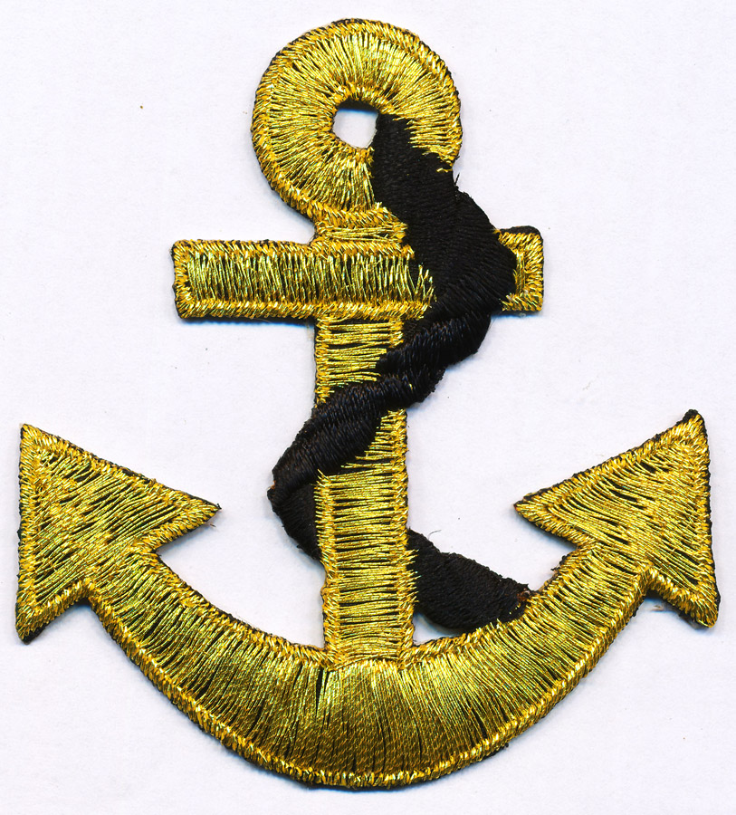 <font color="red">IN STOCK</font><br>2+1/2" Metallic Anchor Applique-Gold/Navy<br>(Heat Seal)