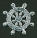 <font color="red">IN STOCK</font><br>2" Metallic Ships Wheel Applique-Silver<br>(Heat Seal)