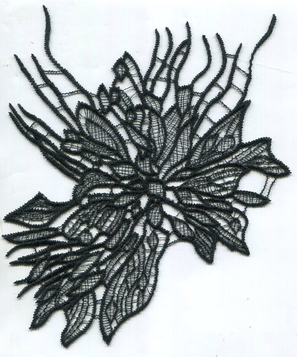 <font color="red">IN STOCK</font><br>Floral Leaf Net Applique-Black