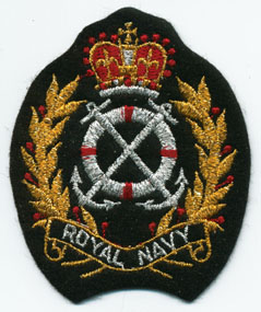 <font color="red">IN STOCK</font><br>3+1/2" x 2+1/2" Royal Navy Crest Applique-Gold/Black<br>(Heat Seal)