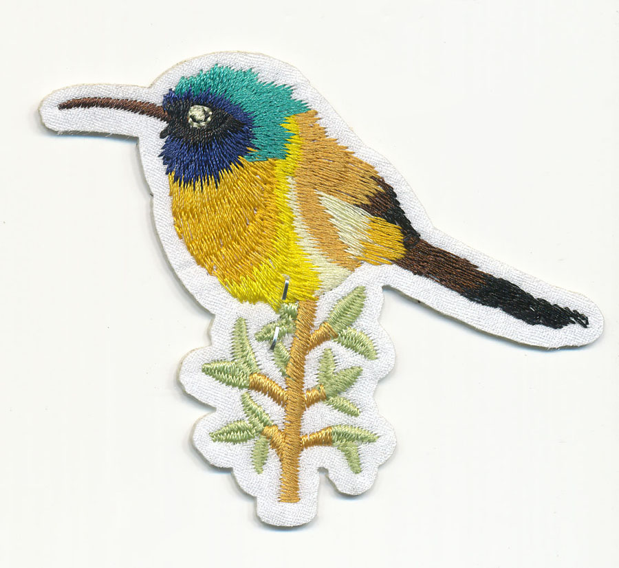 <font color="red">IN STOCK</font><br>3+1/2" x 2+7/8" Bird On Branch-White/Gold/Black<br>(Sew on)