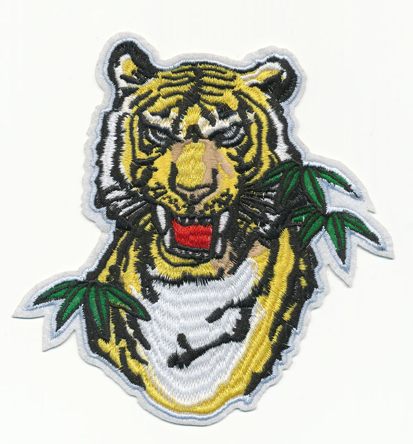 <font color="red">IN STOCK</font><br>4" x 5+7/8" Tiger with Bamboo Leafs-Yellow/Green/White<br>(Heat Seal)