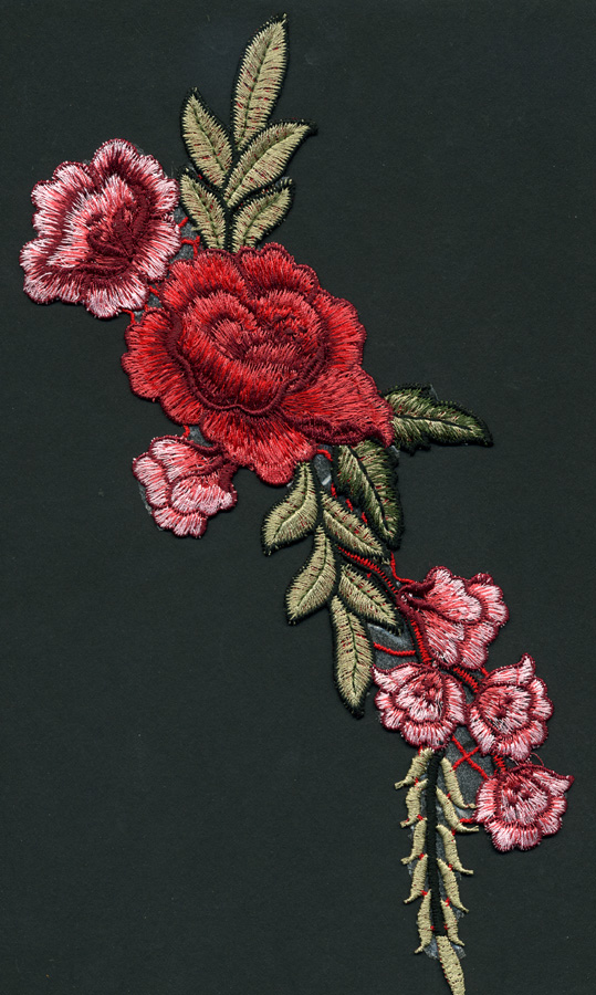 <font color="red">IN STOCK</font><br>12" x 4" Floral Applique-Red/Light Green/Dark Green<br>(Heat Seal)