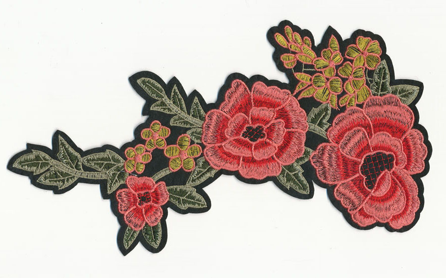 <font color="red">IN STOCK</font><br>10+1/4" x 5+1/2" Floral Leaves LEFT SIDE-Coral/Red/Gold/Green<br>(Heat Seal)