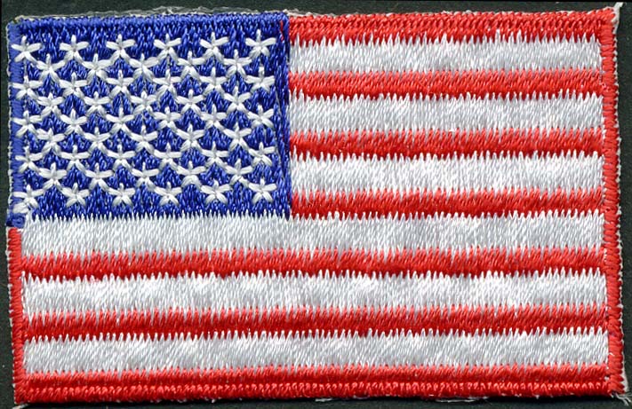 <font color="red">IN STOCK</font><br>2+1/4" x 2" USA Flag Applique-Red/White/Blue<br>(Sew on)