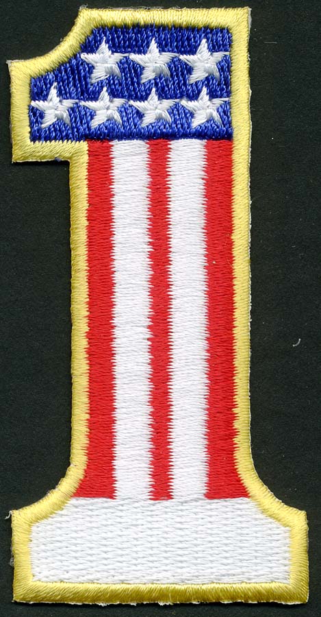 <font color="red">IN STOCK</font><br>1+7/8" x 4+5/8" Number One Applique-Red/White/Blue/Gold<br>(Sew on)