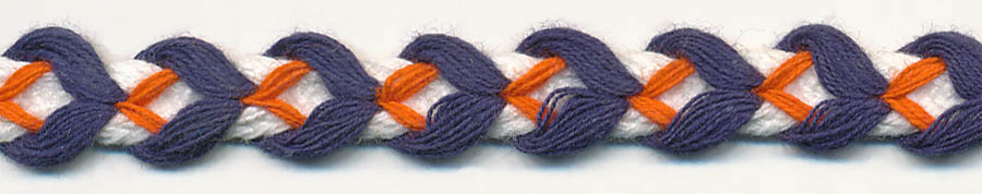 <font color="red">IN STOCK<br>MADE IN USA</font><br>3/8" Cotton Arrowflow Braid-White/Navy/Orange Combo