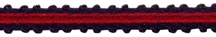 <font color="red">IN STOCK<br>MADE IN USA</font><br>3/8" Cotton Feather Edge Braid-Dark Navy/Scarlet Combo