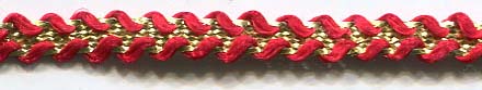 <font color="red">IN STOCK<br>MADE IN USA</font><br>1/2" Metallic/Rayon Star Braid-Red/Gold