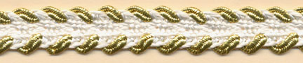 <font color="red">IN STOCK<br>MADE IN USA</font><br>1/2" Rayon/Metallic Whip Stitch Braid-Gold/White