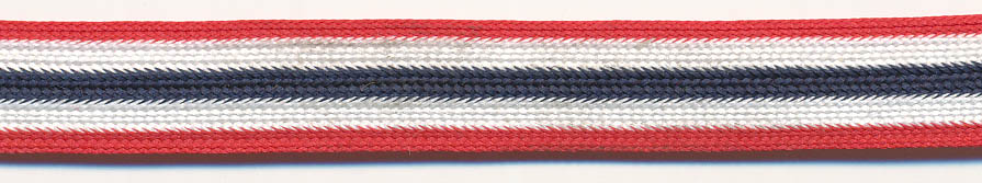 <font color="red">IN STOCK<br>MADE IN USA</font><br>3/8" Rayon Five Stripe Braid-Red/White/Blue Combo