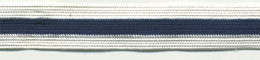 <font color="red">IN STOCK<br>MADE IN USA</font><br>5/8" Rayon Three Stripe Braid-White/Navy/White