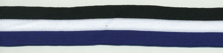 <font color="red">IN STOCK</font><br>1" Poly Knit Tri Stripe-Black/White/Royal