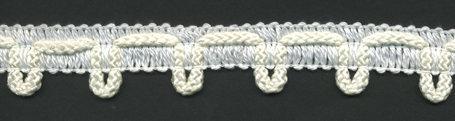 <font color="red">IN STOCK<br>MADE IN USA</font><br>1" Spaced Poly/Rayon Button Loop Braid-White