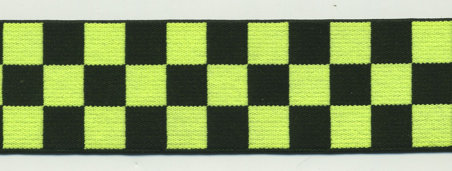 <font color="red">IN STOCK</font><br>1+1/2" Poly Knit Elastic Checkerboard-Black/Lime