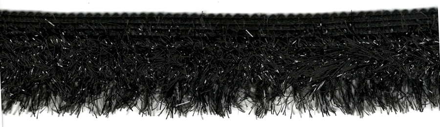 <font color="red">IN STOCK</font><br>1+5/8" Long (1/2" Header) Rayon Glitz Fringe-Black/Clear