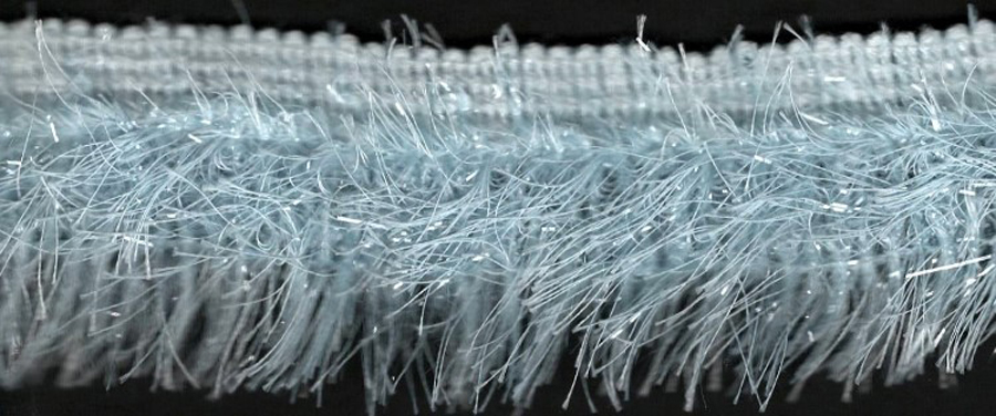 <font color="red">IN STOCK</font><br>1+5/8" Long (1/2" Header) Rayon Glitz Fringe-Light Blue/Clear